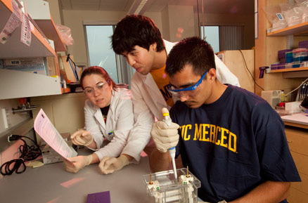 Three students in a lab