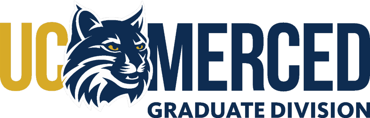 uc Merced graduate division logo with Boomer Bobcat in blue and gold
