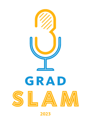 UC Grad Slam logo blue and gold microphone