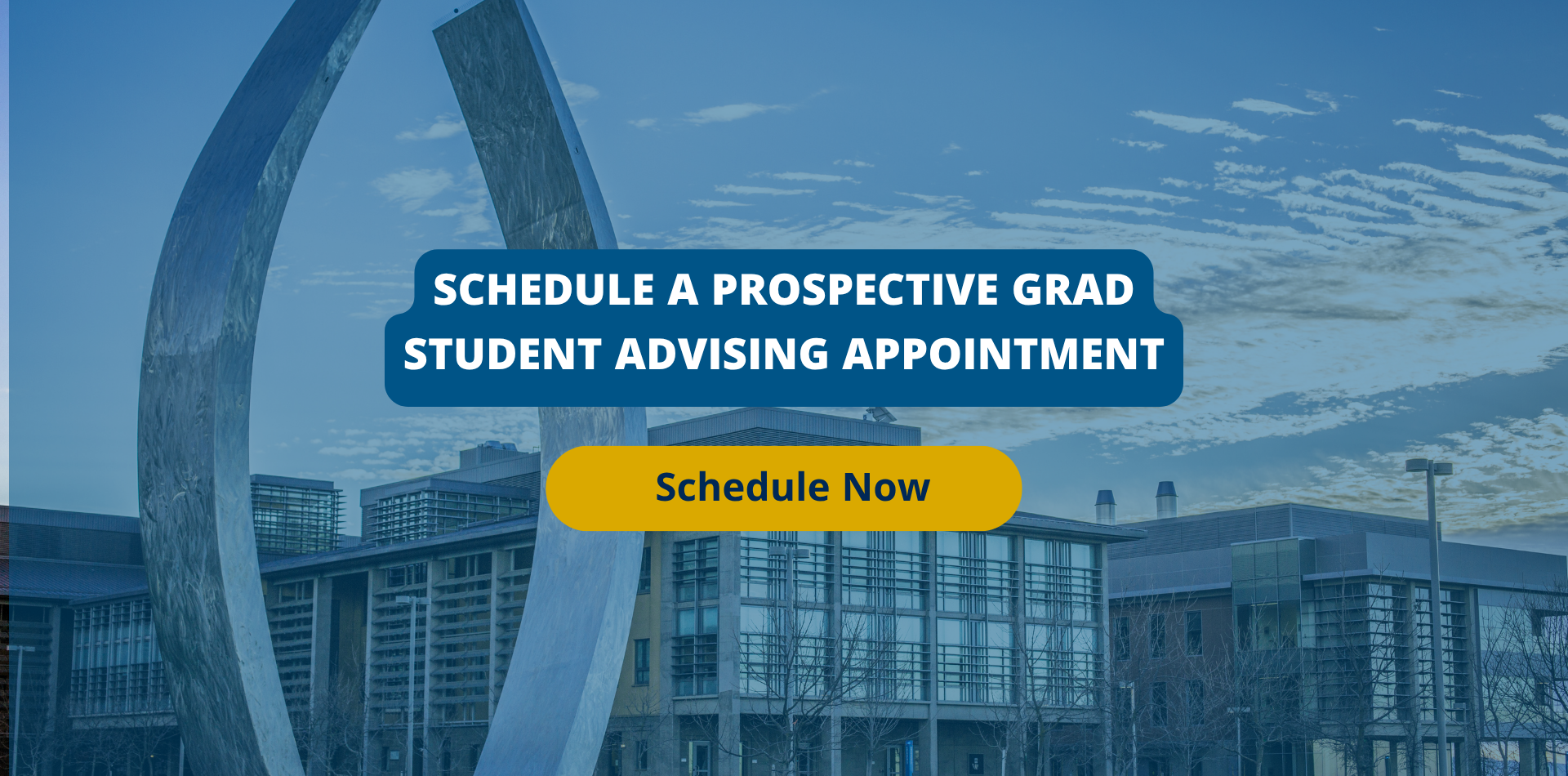 Schedule a Prospective GRad Student Advising Apponint with Begginings sculpture and Science and Engineering Building background