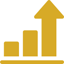 Icon of gold colored graph with arrow pointing up. 