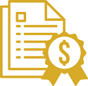 Icon of lined paper and seal with dollar sign.