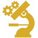 Icon of gold colored microscope.