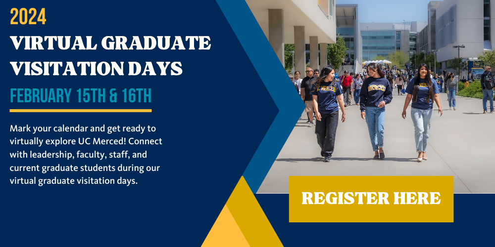 Blue and yellow graphic with photo of students walking on campus.