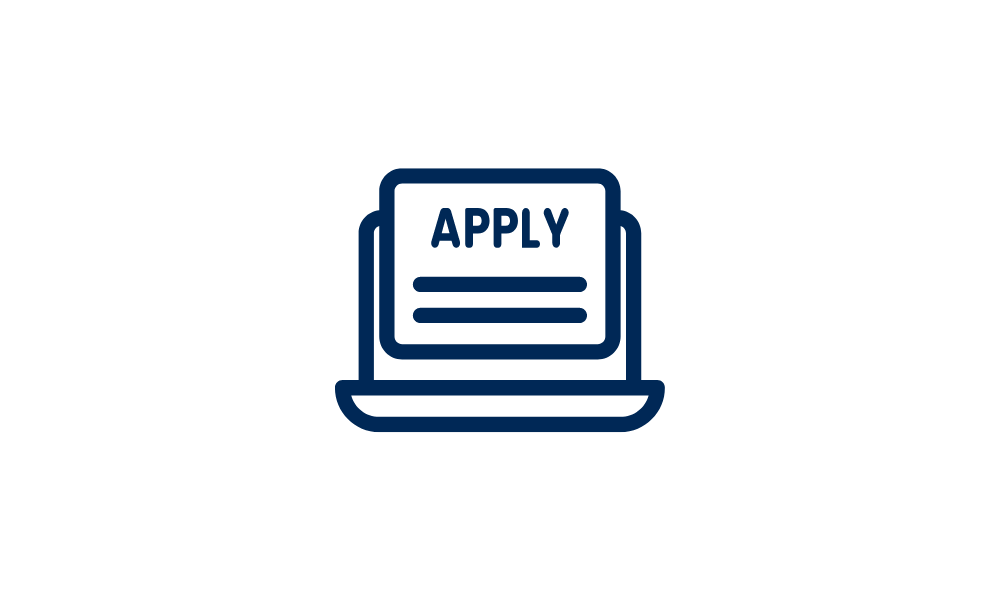 Icon with the word apply.