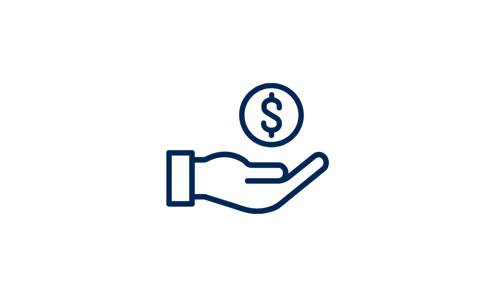 Icon of a hand with a dollar sign hovering above it. 