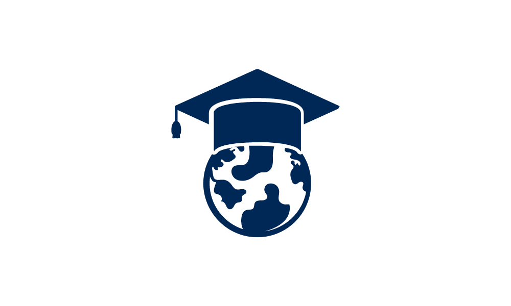 Icon of a globe with a graduation cap on top.