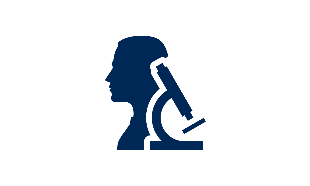 Icon of a side view of a person's head and a microscope.