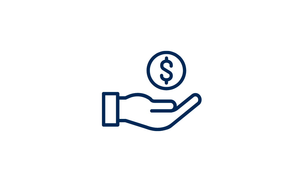 Icon of a hand with a dollar sign in a circle hovering above it. 