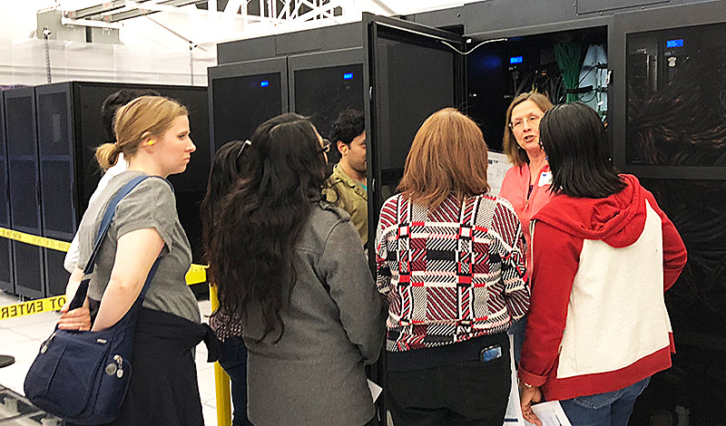2017-18 NRT ICGE students visiting the Cori supercomputer in NERSC machine room.