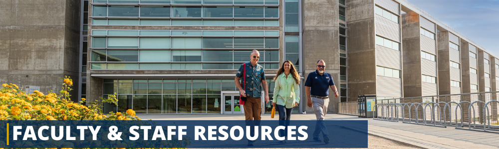 Faculty and staff walking on UC Merced campus