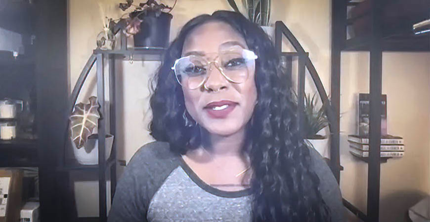 Alicia Garza speaks during a virtual event to honor her with the Spendlove Prize.