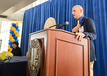 UC Merced Alumni Association President Keith Ellis at last month's scholarship signing ceremony. 