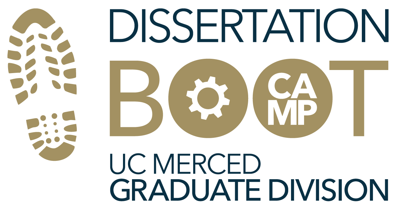 Dissertation Bootcamp logo in black and gold, with shoe print