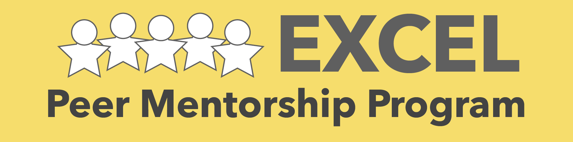 GradEXCEL Peer Mentor Program graphic in yellow and black with circles and stars